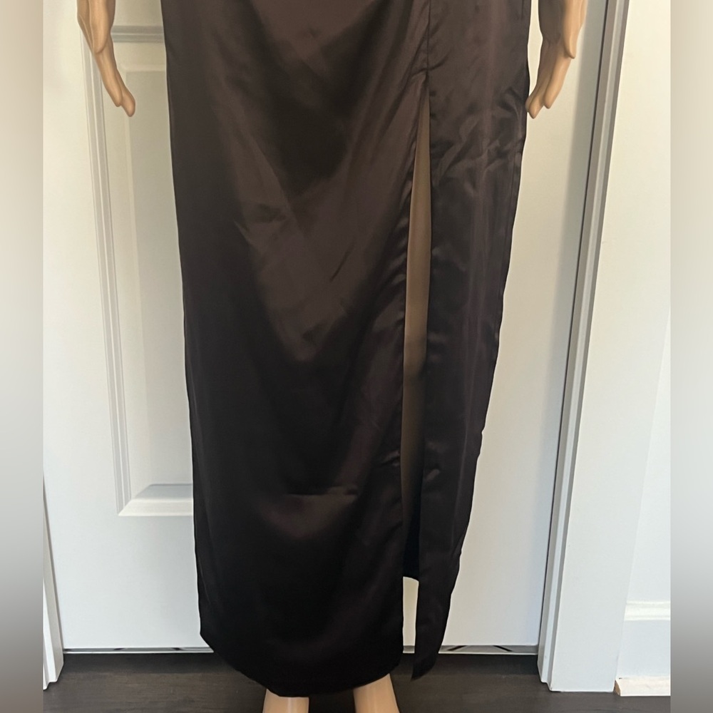 NICHOLAS brown silk Senda Asymmetric Gown - Picture 4 of 6